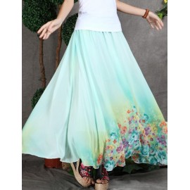 Fairy Three-Layer Elastic Waist Floral Print Skirt in Ankle Length Size:M-L