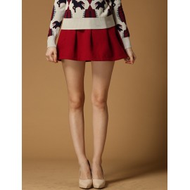 Festive Pleated Detail Mini Skirt in Red Size:S-XL