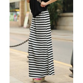 Faddish Cross-Cut Stripes Maxi Skirt Size:M-L