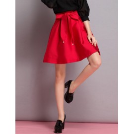 Sweet Self-Bowknot Trim Solid Color Full Skirt Size:S-XL