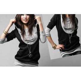 Korea Women's Long Sleeve Cotton tops dress Hoodie coat