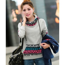 New Fashion Long Sleeve Geometric Pattern Pullover Casual Hoodie Coat Tops 