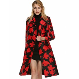 Women Long Trench Coat Print Double Breasted Wind Coat Windbreaker w/ Belt 