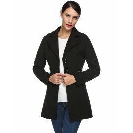 Women Ladies Down Turn Down Neck Single Breasted Pure Color Outwear Medium Length Wool Coat
