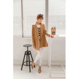Womens Loose Double Breasted Lapel Wool Blend Coat Warm Outwear High Quality New Arrival