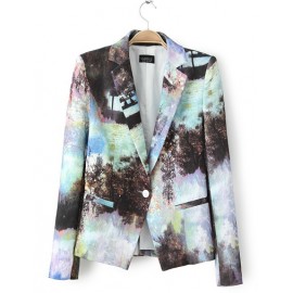 Vintage Painting Slim Fit Blazer in Single Button