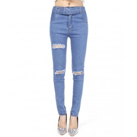 High Quality!! New Fashion Lady Womens Retro High Waist Hole design Stretch Pencil Pants Casual Slim Skinny Jeans Trouser