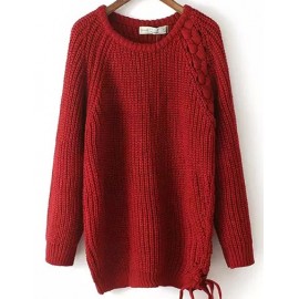 Concise Lace-Up Side Pure Color Sweater in Red Size:S-XL