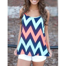 European Bold Wave Printed Tank Top in Color Panel