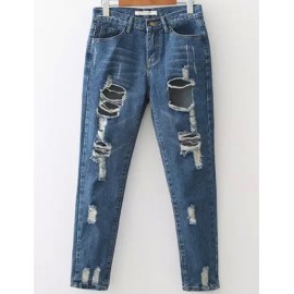 Boyish Bleached Ripped Slim Fit Jeans For Women