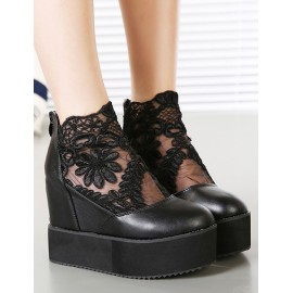 Unique Embroidered Floral Hollow-Out Zippered Boots Size:34-39