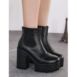 Punk Studs Detail Chunky Heel Short Boots Size:35-39