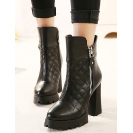Elegant Side Zip High Chunky Heel Short Boots Size:35-39