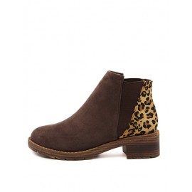 Fashion Leopard Splicing Chunky Heel Boots Size:34-39